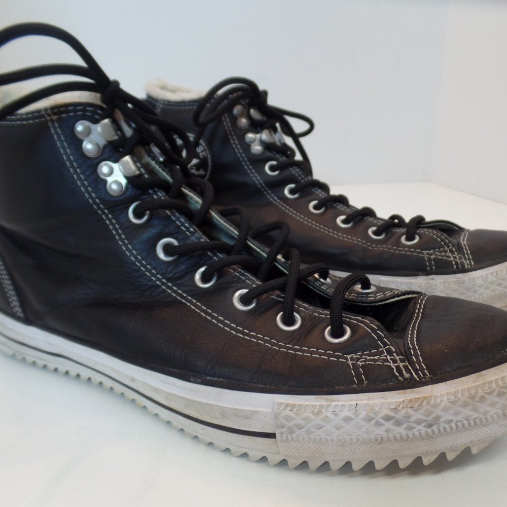 Converse Chuck Taylor Black Leather Faux Shearling Lined Athletic Shoes SZ 12
